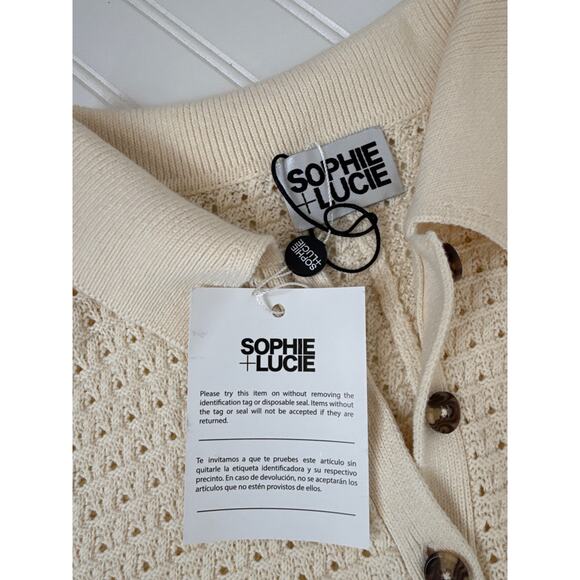 NWT Sophie + Lucie Open Knitted Jumpsuit Romper Cream Cotton Fitted Polo Size L - Picture 5 of 6